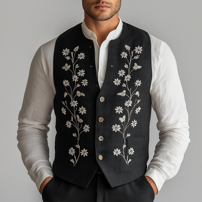 Philip | Men'S Summer Fashion Cotton And Linen Embroidered Suit Vest