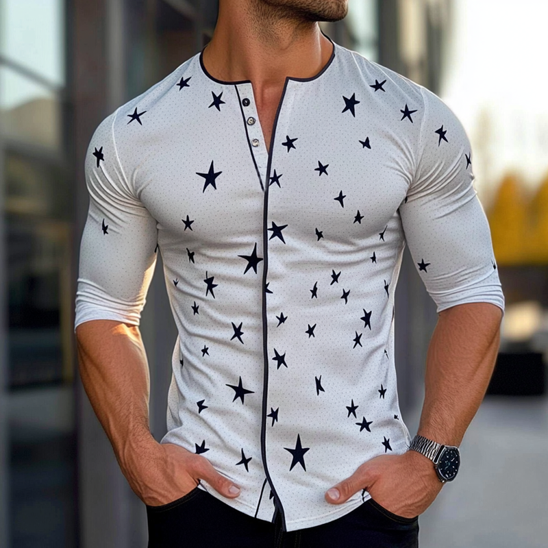 Todd | Men'S Star Print Crew Neck Long Sleeve Shirt