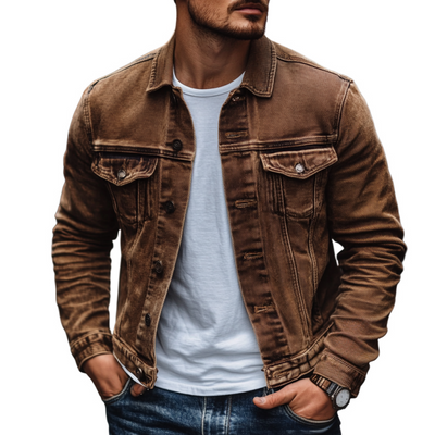 Men's Vine Casal Solid Color Washed DeniJacket