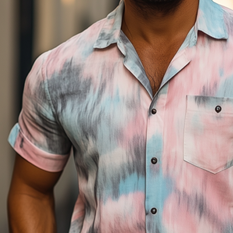 Theo | Men'S Summer Fashion Rendering Print Short Sleeve Shirt