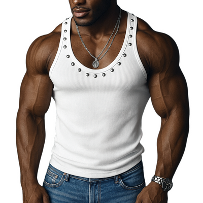 Benjamin | Men'S Rivet Solid Striped U Neck Sleeveless Tank Top