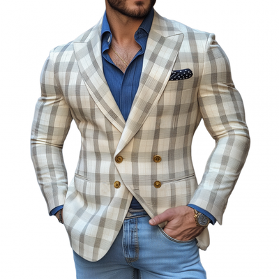 Wallace | Men'S Vintage Elegant Plaid Peaked Lapel Double Breasted Slim Fit Blazer
