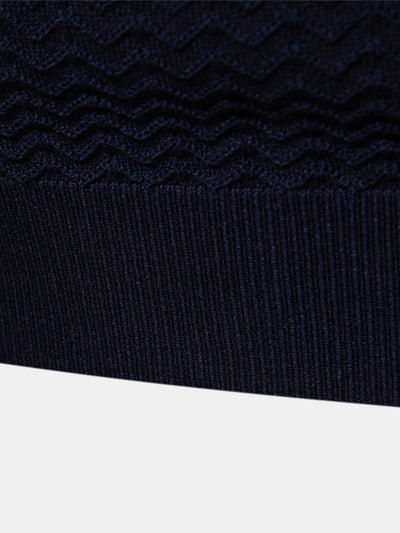 Cameron | Contrast Textured Jacquard Knit Zip Up Polo Shirt