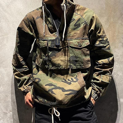 Men's Outdoor Multi-Pocket Camo Pullover Hoodie