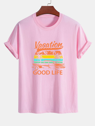 Heladio® | Good Life On Vacation Print Cotton T-Shirt