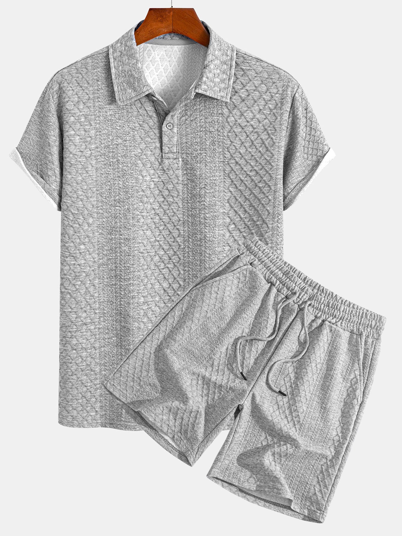 Edgardo® | Geometric Diamond Jacquard Polo & Shorts