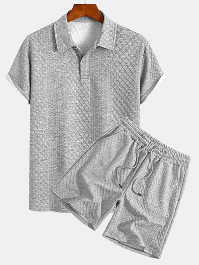 Edgardo® | Geometric Diamond Jacquard Polo & Shorts