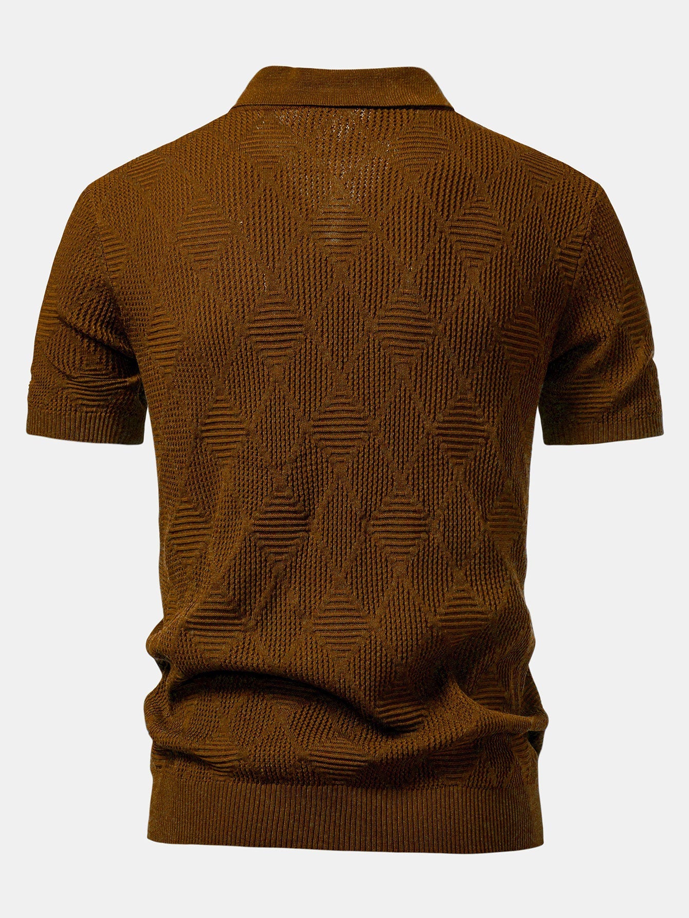 Aiden | Rhombus Textured Zip Up Knitted Polo Shirt