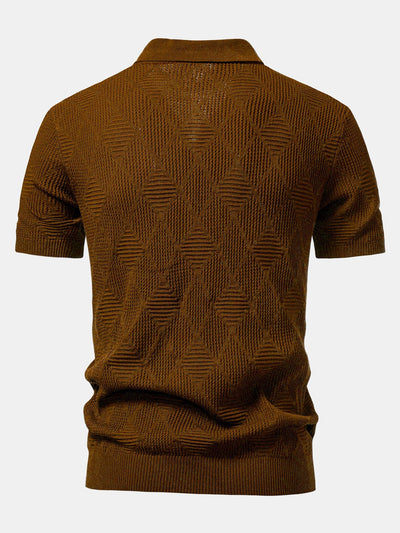 Aiden | Rhombus Textured Zip Up Knitted Polo Shirt