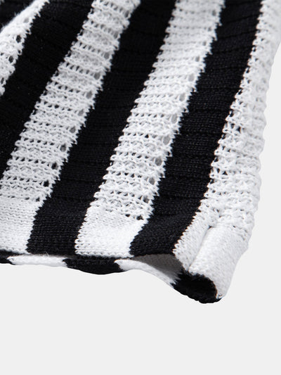 hola CROCHET STRIPED GRADIENT SHOULDER SHIRT & STRAIGHT LEG LINEN PANTS