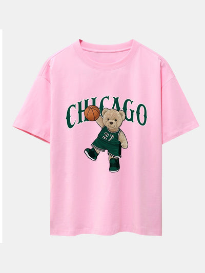Erico® | Chicago Basketball Bear Print Drop Shoulder Oversize T-Shirt