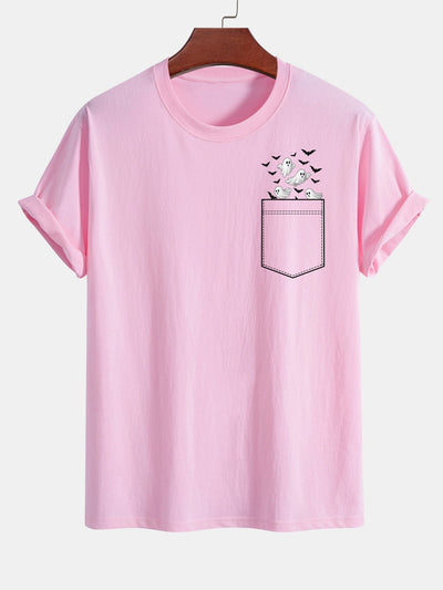 Barnaby® | Regular Fit Pocket Bat Ghost Print Cotton T-Shirt