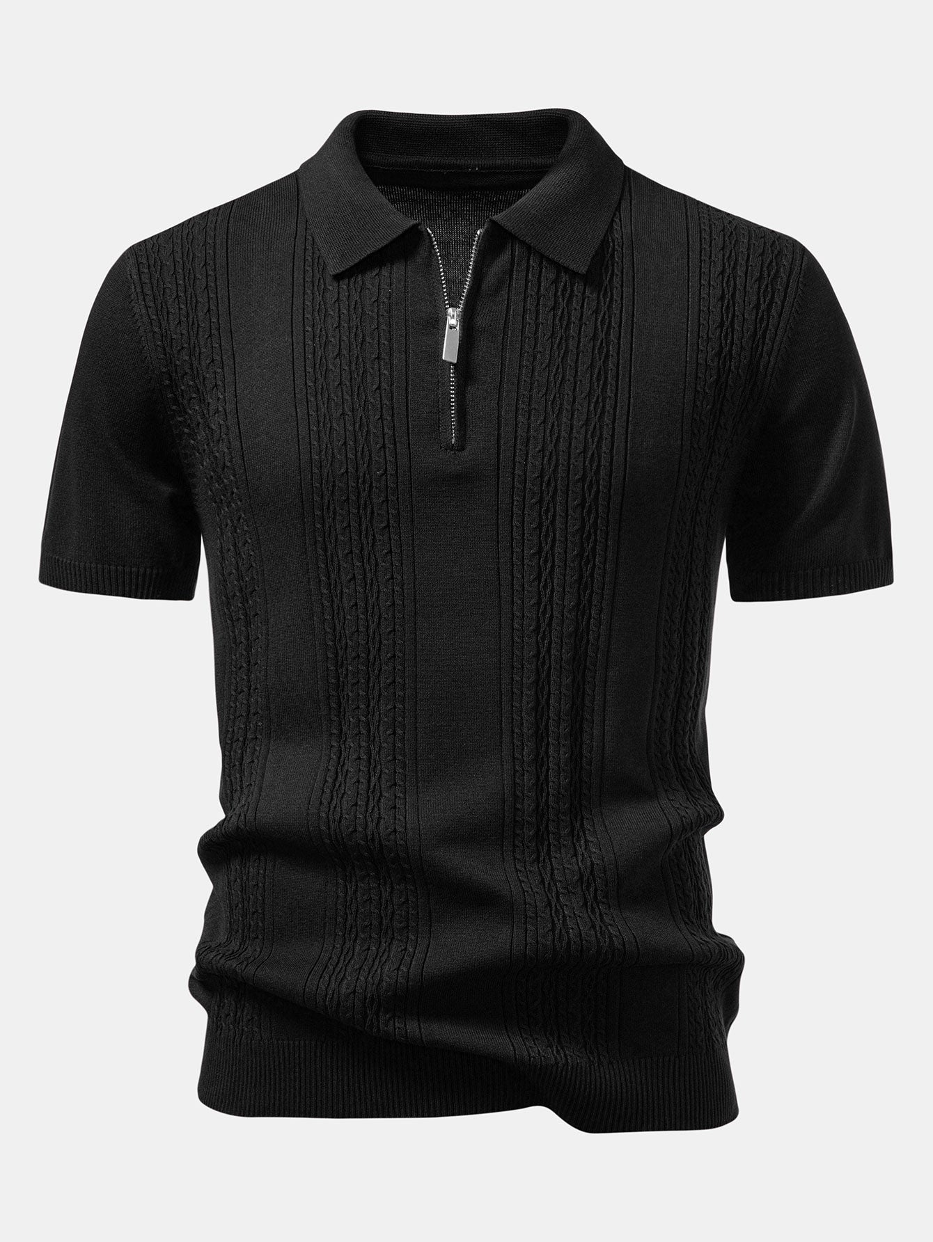 Elijah | Twist Jacquard Knitted Zipper Polo Shirt
