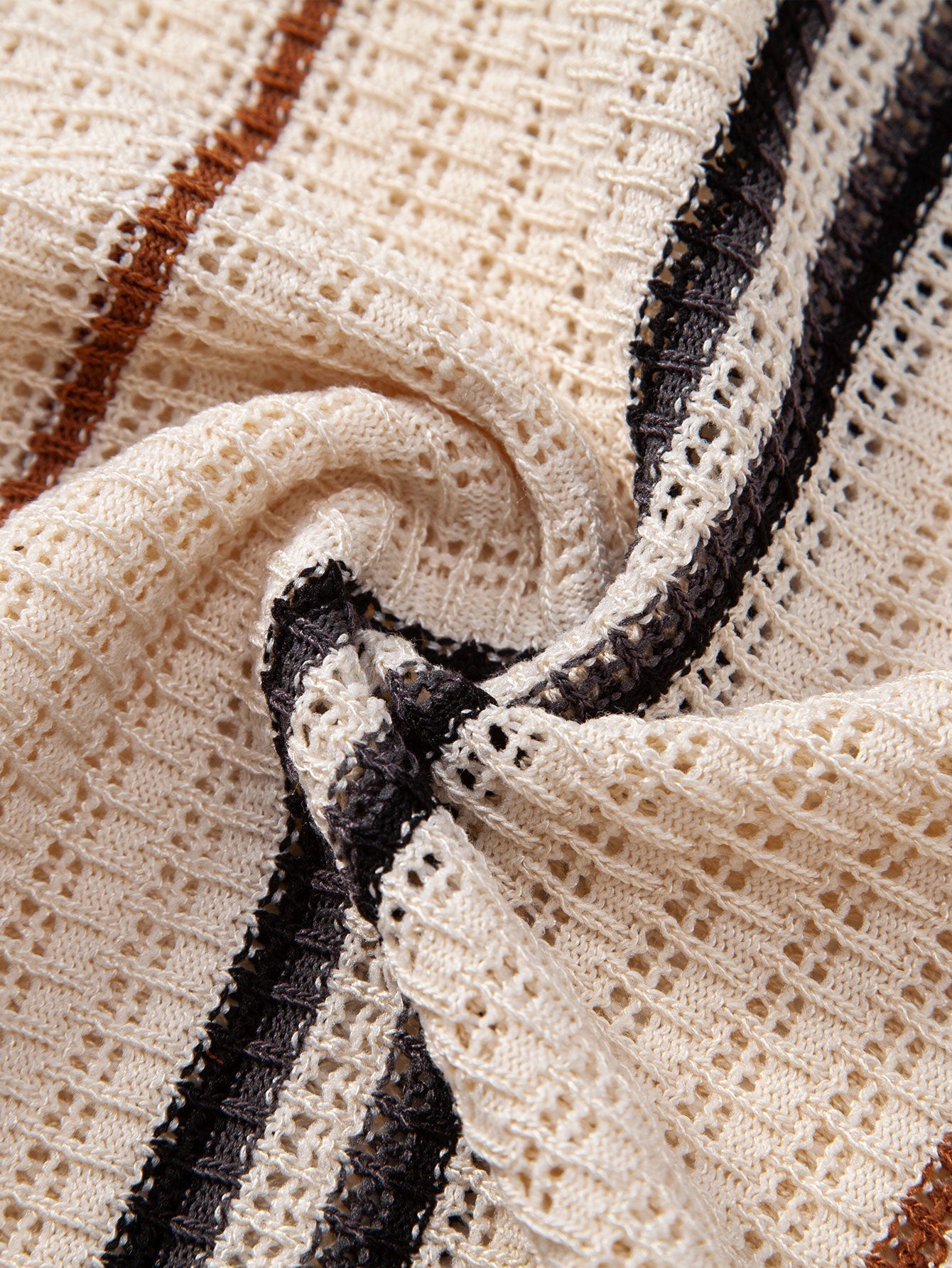 hola CROCHET STRIPED SHIRT WITH BUTTONS & STRAIGHT LEG LINEN PANTS