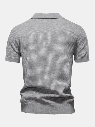 Jayden | Pineapple Texture Knit V Neck Polo Shirt