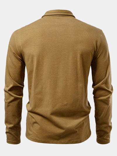 Liam | Solid Long Sleeve Cotton Polo Shirt