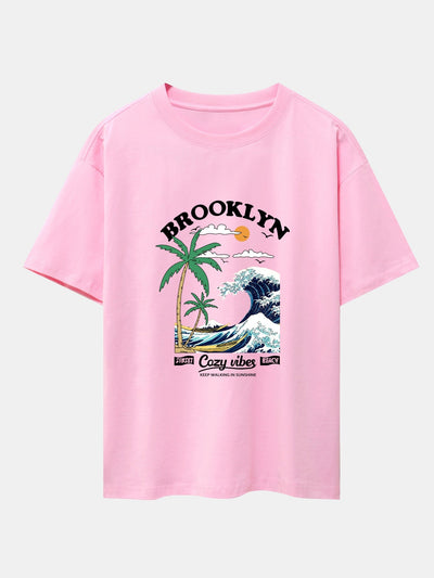 Alair® | Beach Waves Print Drop Shoulder Oversize T-Shirt