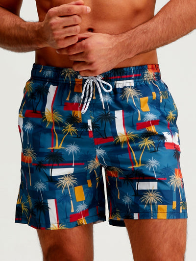 Bráulio® | Palm Tree Color Block Print Swim Shorts
