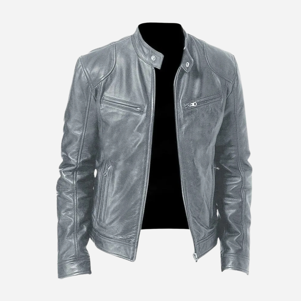 Fidelio | Casual leather jacket with zipper and stand-up collar
