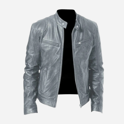 Fidelio | Casual leather jacket with zipper and stand-up collar