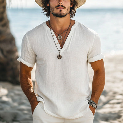 Men's Casal Simple V-neck Cotn Short-sleeved T-shirt