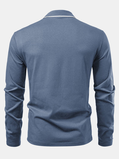 Mason | Long Sleeved Contrast Polo Shirt With Pocket