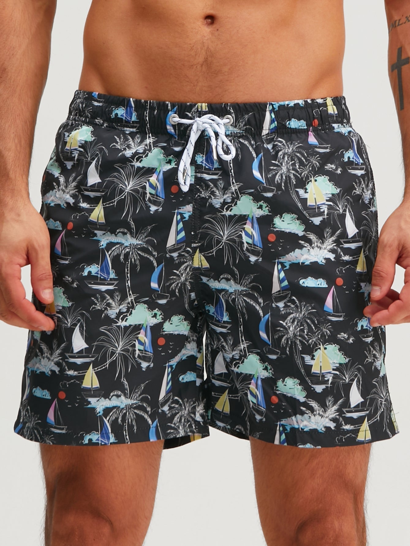 Bernardo® | Palm Tree Sailboat Print Swim Shorts
