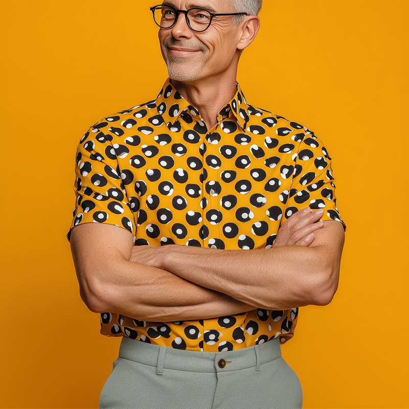 Steven | Men'S Summer Fashion Polka Dot Printed Cotton Blended Short Sleeve Shirt