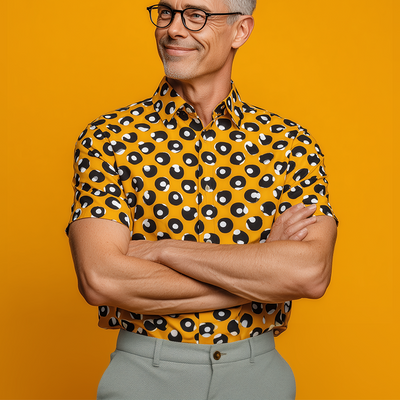 Steven | Men'S Summer Fashion Polka Dot Printed Cotton Blended Short Sleeve Shirt