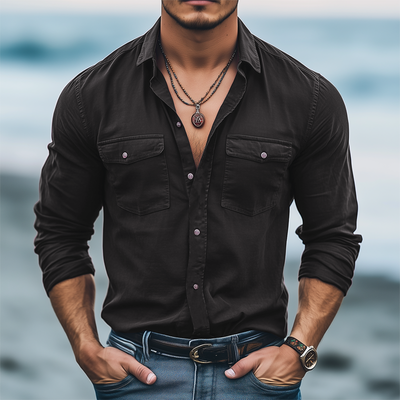 Mauricio | Men'S Basic Solid Color Cotton Long Sleeve Shirt