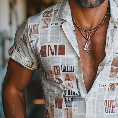 Glenn | Men'S Summer Fashion Newspaper Printed Short Sleeve Shirt