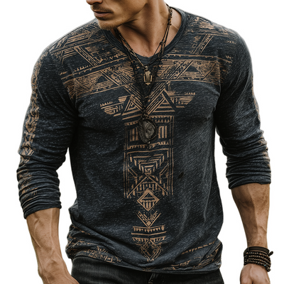 Brian | Men'S Retro Casual Wilderness Ethnic Style Printed Round Neck Long Sleeve T-Shirt