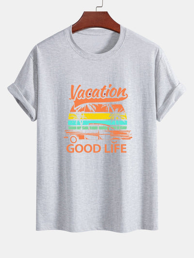 Heladio® | Good Life On Vacation Print Cotton T-Shirt