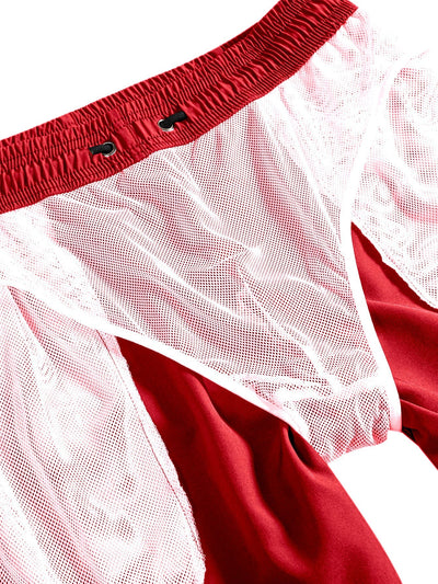Afan® | Abstract Print Button Up Shirt & Solid Drawstring Swim Shorts