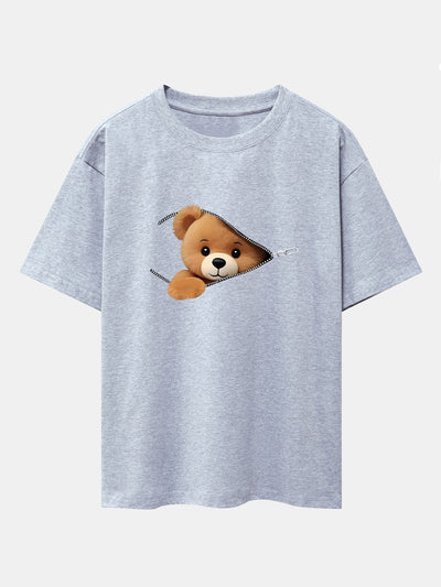 Gumersindo® | Zipper Bear Print Drop Shoulder Oversize T-Shirt