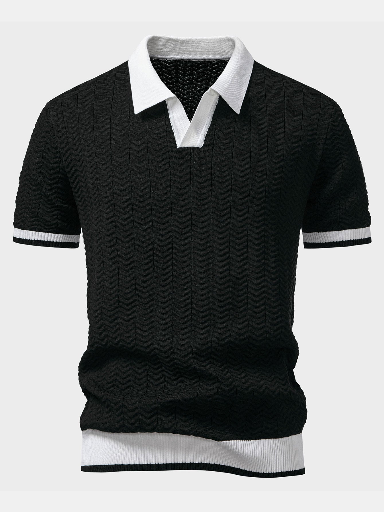 Josh® | Texture Contrast Knitted V Neck Polo Shirt