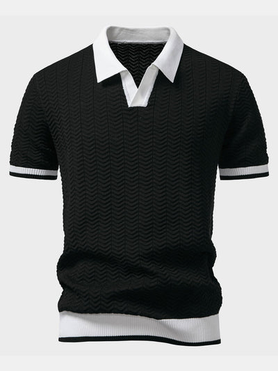 Josh® | Texture Contrast Knitted V Neck Polo Shirt
