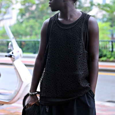 Donald | Men'S Solid Color Lace Sleeveless Two Piece Tank Top (Including Two Pieces)