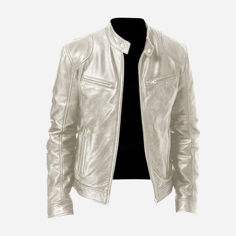 Fidelio | Casual leather jacket with zipper and stand-up collar