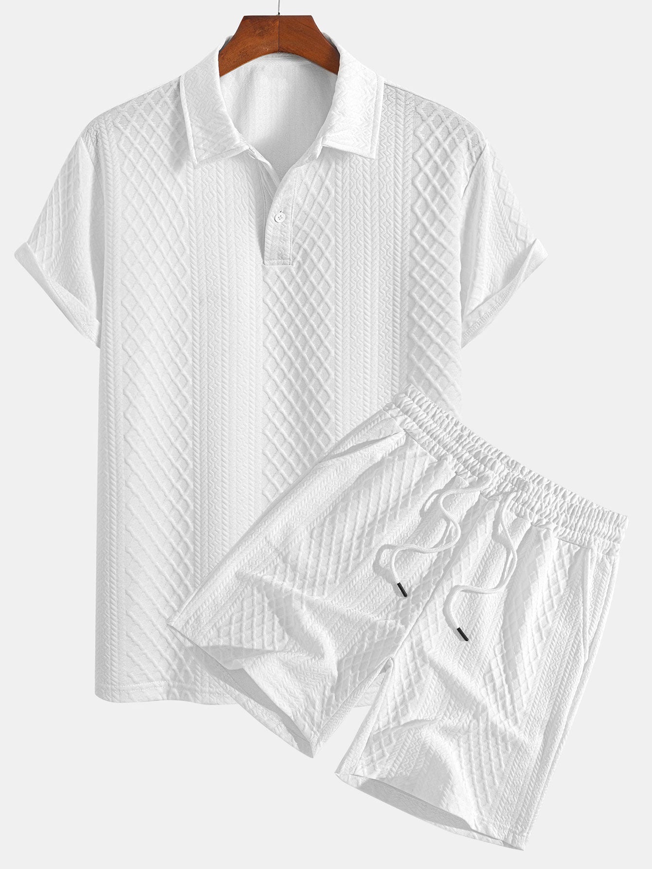 Edgardo® | Geometric Diamond Jacquard Polo & Shorts