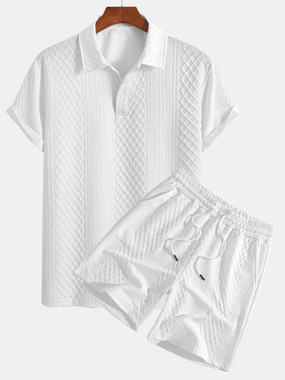 Edgardo® | Geometric Diamond Jacquard Polo & Shorts