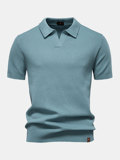 Lincoln | Pineapple Texture Knit V Neck Polo