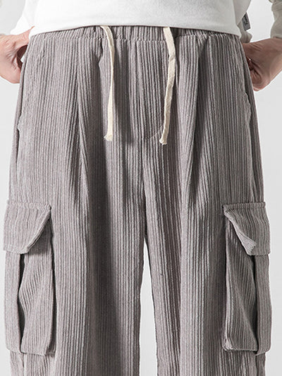 Laudelino® | Relaxed Fit Drawcord Hem Corduroy Cargo Pants