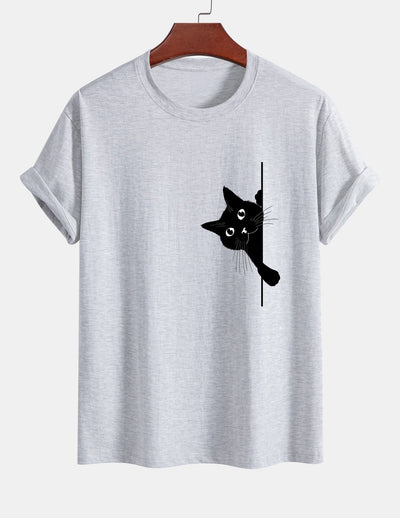 Ulises® | Black Cat Print Cotton T-Shirt