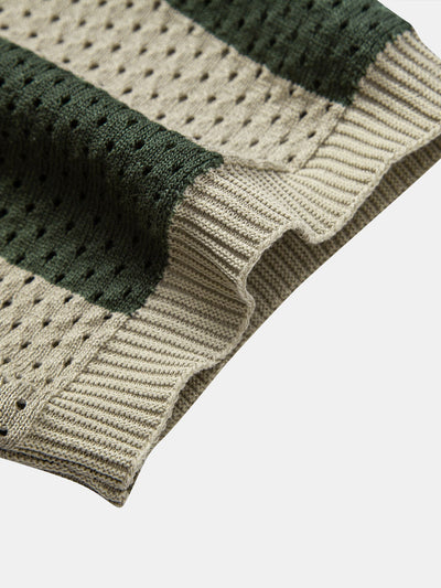 Dylan | Striped Eyelet Knit Zip Up Polo Shirt