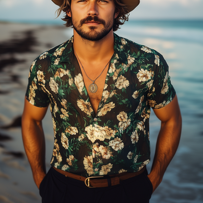 Ricardo | Men'S Summer Casual Chiffon Printed Short Sleeve Shirt