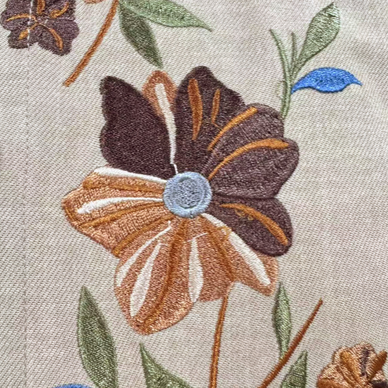 Men's Casal Linen Embroidered Lapel Single Breasted Short Sleeve ShirtM