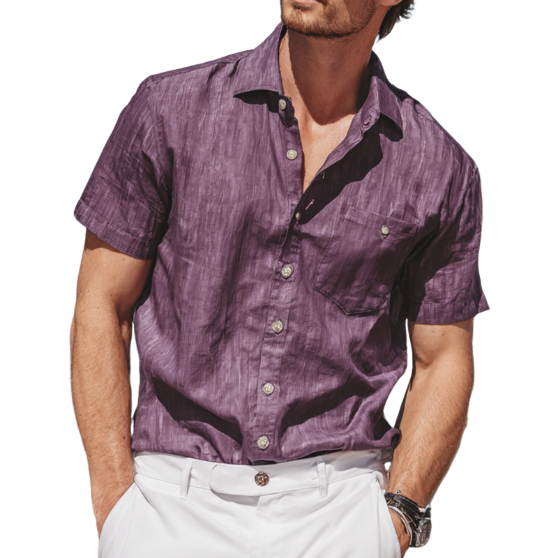 Bruce | Men'S Casual Breathable Cotton Linen Lapel Patch Pocket Loose Short-Sleeved Shirt