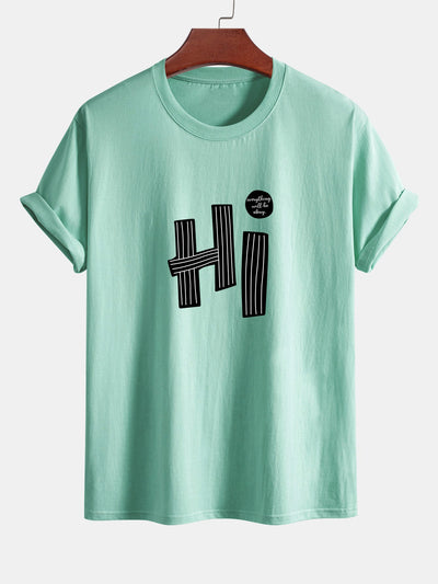 Mercurio® | Hi Slogan Lines Print Cotton T-Shirt