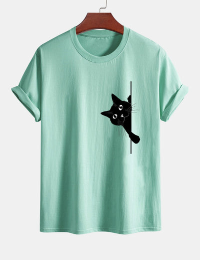 Ulises® | Black Cat Print Cotton T-Shirt